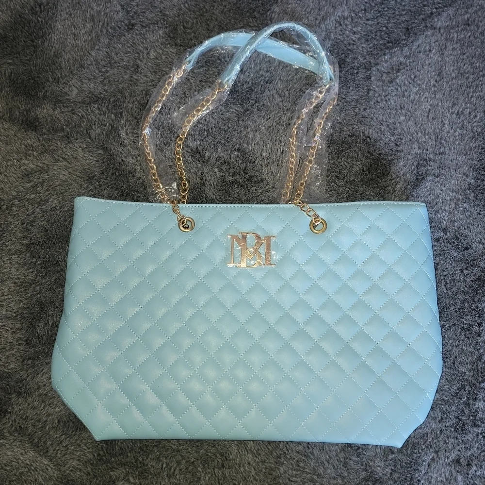 Badgley Mischka Blue Quilted Tote Bag NWT